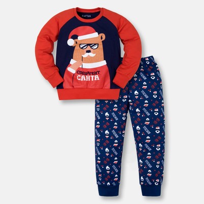 Пижама для мальчика: джемпер, брюки KAFTAN "Спецагент Санта", синий, красный, рост 98-104 см (30)