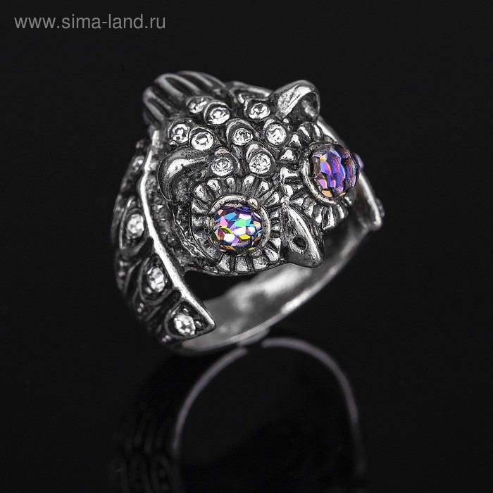 Кольцо бижар "Сова", размер 17, цвет белый в серебре - Фото 1