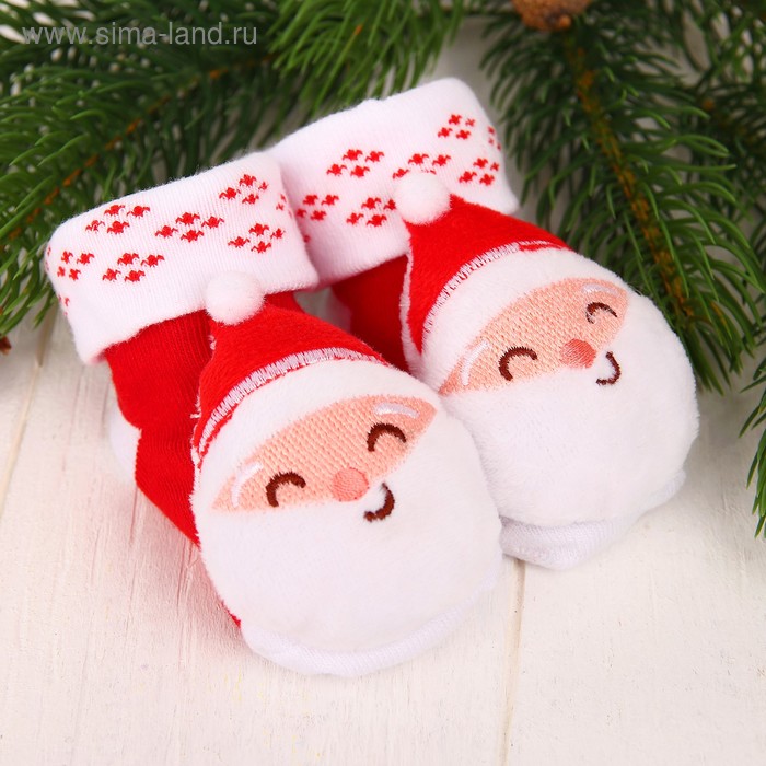 Новый год: носочки-погремушки детские «Дедушка Мороз» - Фото 1