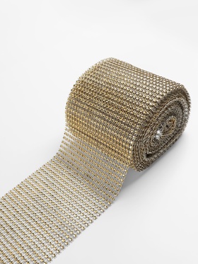 Лента с имитацией страз, 12 см, 9±1 м, цвет золотой