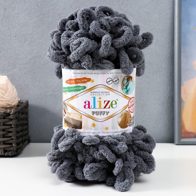 Плюшевая пряжа для вязания руками ALIZE, Puffy, 100 % микрополиэстер, 9 м/100 г, (87 св. угольный)