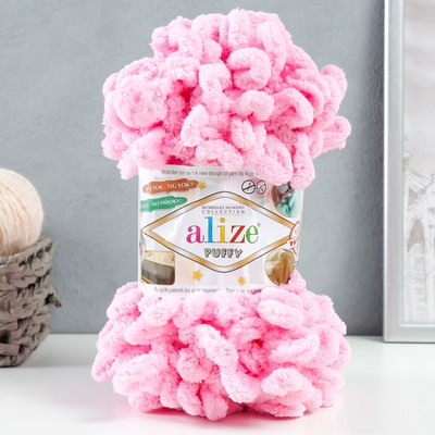 Плюшевая пряжа для вязания руками ALIZE, Puffy, 100% микрополиэстер, 9 м/100 г, (185 розовый)