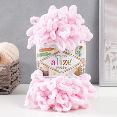 Плюшевая пряжа для вязания руками ALIZE, Puffy, 100% микрополиэстер, 9 м/100 г, (31 розовый)