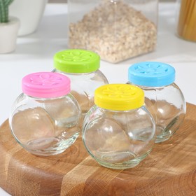 Набор банок стеклянных для сыпучих продуктов «Ромашка», 220 мл, 25×8 см, 4 шт, цвет МИКС