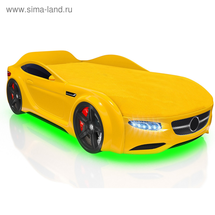Кровать Romack Junior AMG, 1500 x 700 мм, подсветка дна и фар, цвет жёлтый - Фото 1