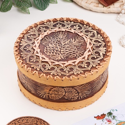 Шкатулка для украшений «Шишки», 18.5×18.5×8 см, береста