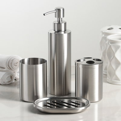 Аксессуары для ванной, 4 предмета, дозатор, мыльница, 2 стакана