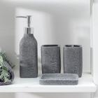 Набор аксессуаров для ванной комнаты «Гранит», 4 предмета (дозатор 350 мл, мыльница, 2 стакана), цвет серый - фото 8717156