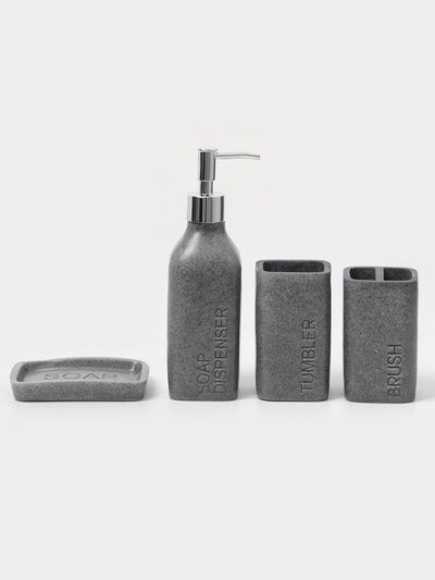Набор аксессуаров для ванной комнаты «Гранит», 4 предмета, дозатор 350 мл, мыльница, 2 стакана, серый