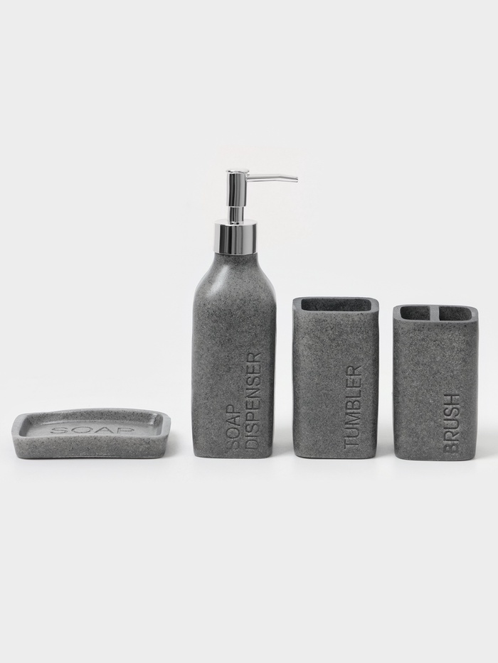 Набор аксессуаров для ванной комнаты «Гранит», 4 предмета, дозатор 350 мл, мыльница, 2 стакана, серый - Фото 1