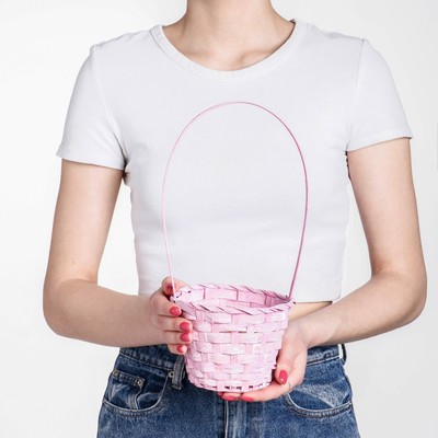 Корзина плетёная бамбук, d=13xH9.5/28 см, светло-розовая