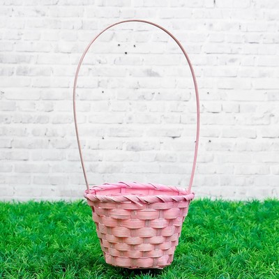 Корзина плетёная бамбук, d=13xH9.5/28 см, светло-розовая