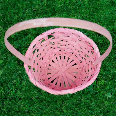 Корзина плетёная бамбук, d=13xH9.5/28 см, светло-розовая