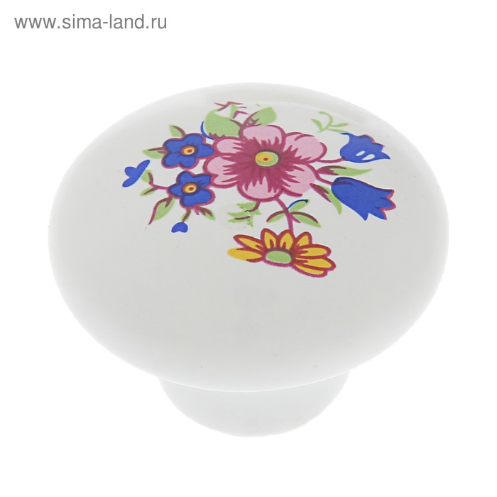 Ручка кнопка FLOWER Ceramics 017, d=32, керамическая, белая - Фото 1