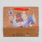 Пакет крафтовый горизонтальный «Зимняя посылка», 27 × 23 × 8 см - Фото 4