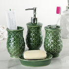 Набор аксессуаров для ванной комнаты «Град», 4 предмета (дозатор, мыльница, 2 стакана), цвет зелёный - Фото 2