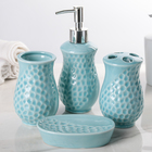 Набор аксессуаров для ванной комнаты «Риф», 4 предмета (дозатор, мыльница, 2 стакана), цвет голубой - Фото 1