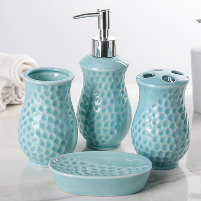 Набор аксессуаров для ванной комнаты «Риф», 4 предмета (дозатор, мыльница, 2 стакана), цвет голубой