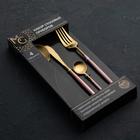 Набор столовых приборов из нержавеющей стали Magistro «Фолк», 4 предмета, цвет металла золотой, розовые ручки - Фото 3