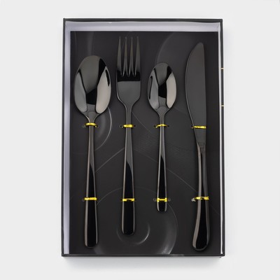 Набор столовых приборов Magistro «Эсквайр», 4 предмета, нержавеющая сталь, чёрный