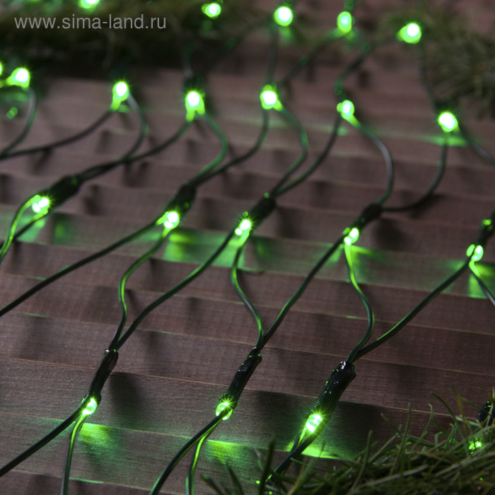 Гирлянда "Сеть" 2 х 1.5 м , IP44, УМС, тёмная нить, 192 LED, свечение зелёное, 220 В - Фото 1