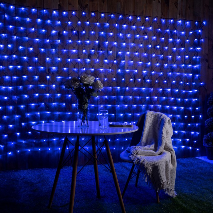 Гирлянда «Сеть» 2 × 3 м, IP44, УМС, тёмная нить, 384 LED, свечение синее 220 В - Фото 1