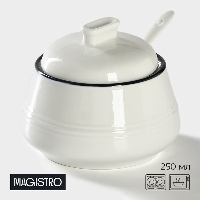 Сахарница с ложкой Magistro «Морской бриз», 250 мл, фарфор, белая - Фото 1
