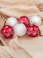 Ёлочные игрушки «Изящный узор», шары новогодние, d=8 см, 6 шт., красно-белый - Фото 1
