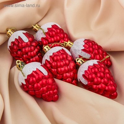 Ёлочные игрушки 6 шт. «Ягодка» 6.5×4 см, красный