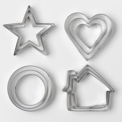 Формы для печенья Доляна «Домик.Круг.Сердце.Звезда», набор12 шт, металл, серебристые