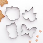 Набор форм для вырезания печенья «Бабочка, листок, яблоко, Китти», 4 шт, цвет хромированный - Фото 1