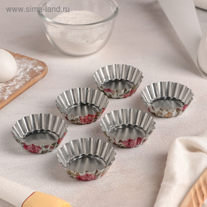 Набор форм для выпечки Доляна «Бутон. Розарий», 7×2 см, 6 шт., жесть - Фото 1
