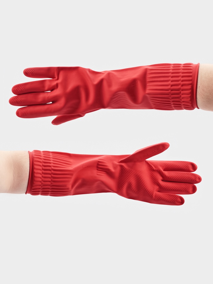 Перчатки хозяйственные Доляна, размер L, 38 см, длинные манжеты, латексные, цвет красный - Фото 1