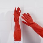 Перчатки хозяйственные Доляна, размер L, 38 см, длинные манжеты, латексные, цвет красный - Фото 8