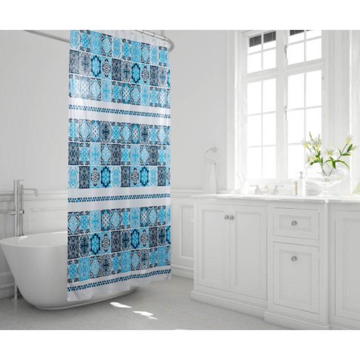 Штора для ванной комнаты Cementine, 180 х 200 см, ПВХ, синяя - фото 1906946816