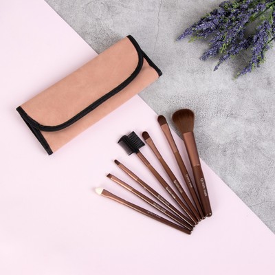 Набор кистей «Замша», 7 предметов, чехол на кнопке, цвет бледно-рыжий/коричневый