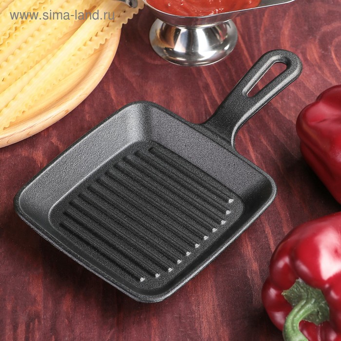 Сковорода-гриль чугунная «Квадрат. Гриль», 13,5×13,5×2 см, чугунная ручка - Фото 1