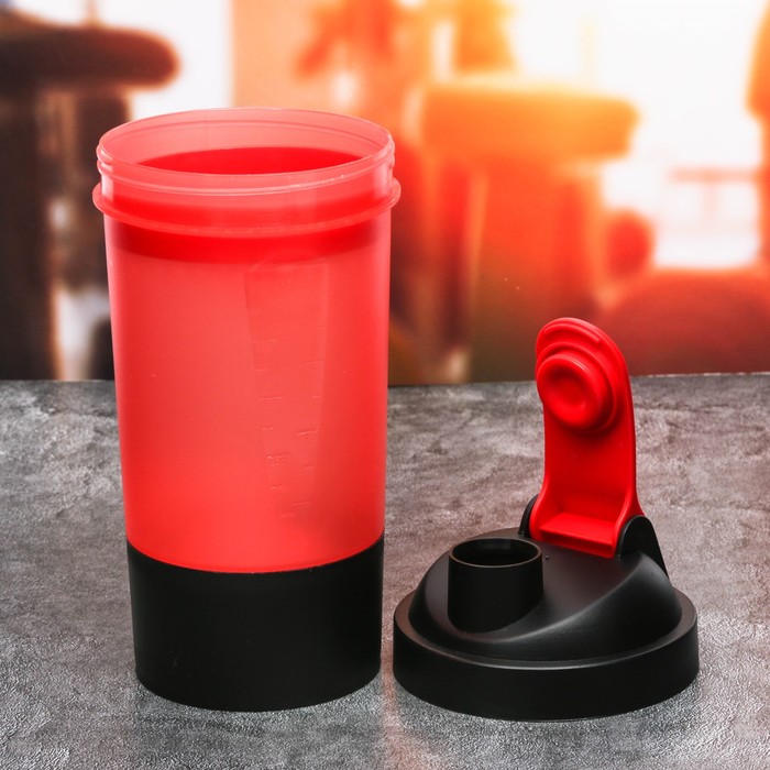 Шейкер спортивный с чашей под протеин, красно-чёрный, 500 мл - фото 1906946943
