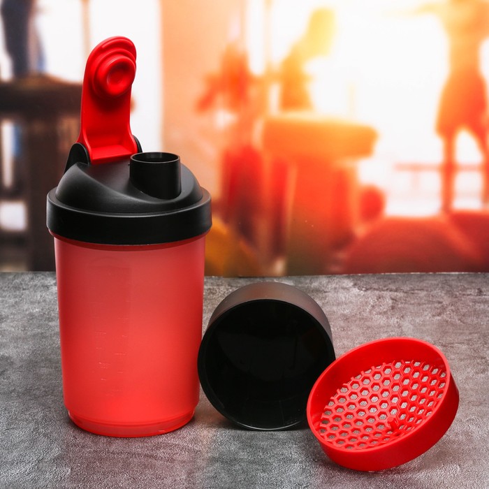 Шейкер спортивный с чашей под протеин, красно-чёрный, 500 мл - фото 1887812397