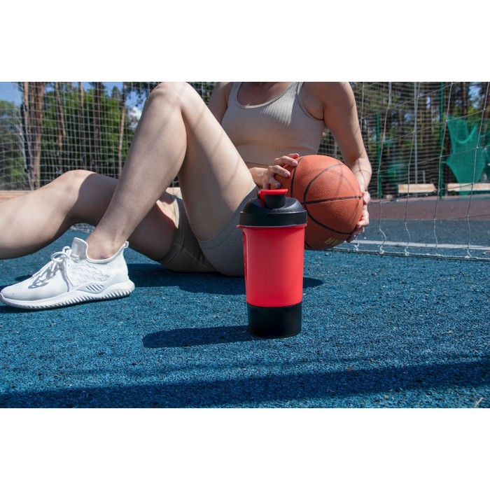 Шейкер спортивный с чашей под протеин, красно-чёрный, 500 мл - фото 1906946944