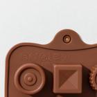 Форма для шоколада Доляна «Кружочки, квадратики», силикон, 21,5×10,4×1,5 см, 15 ячеек, цвет коричневый - Фото 4