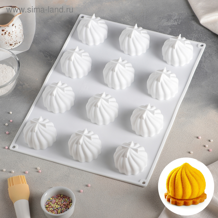 Форма для муссовых десертов и выпечки Доляна «Взбитые сливки», 40×30 см, 12 ячеек, цвет МИКС