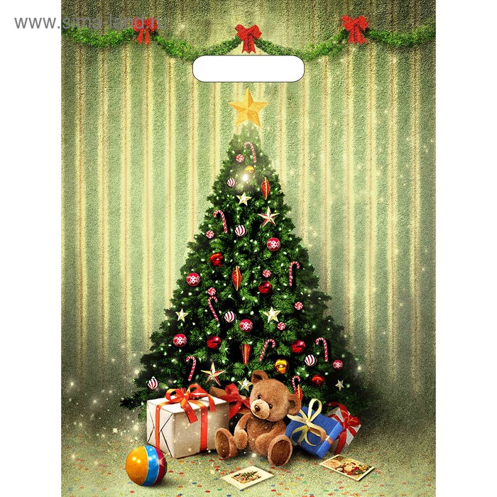 Пакет "Мишутка с подарками", полиэтиленовый с вырубной ручкой, 30 х 40 см, 30 мкм - Фото 1