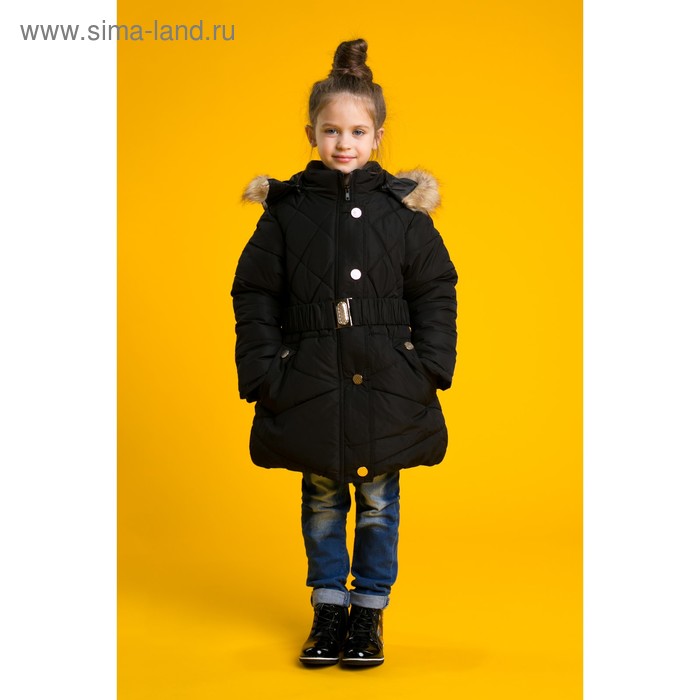 Куртка удлиненная для девочки "Золотые пуговки", рост 116-122 см, цвет чёрный - Фото 1