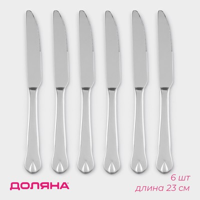 Набор ножей столовых из нержавеющей стали Доляна «Капля», длина 23 см, 6 шт., серебристый