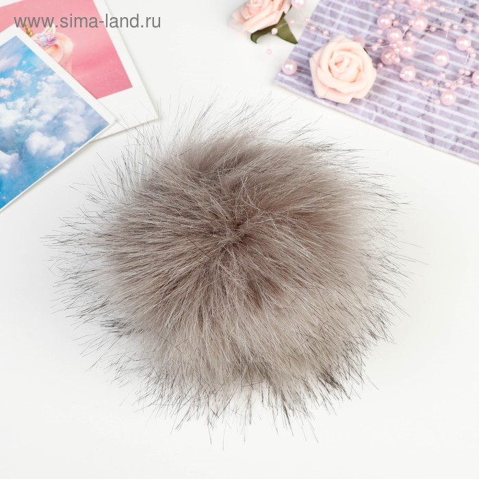 Помпон искусственный мех кролик 14см (т. серый) - Фото 1