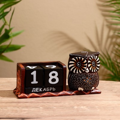 Вечный календарь настольный «Сова красавица», 22×7×11 см, дерево, МИКС