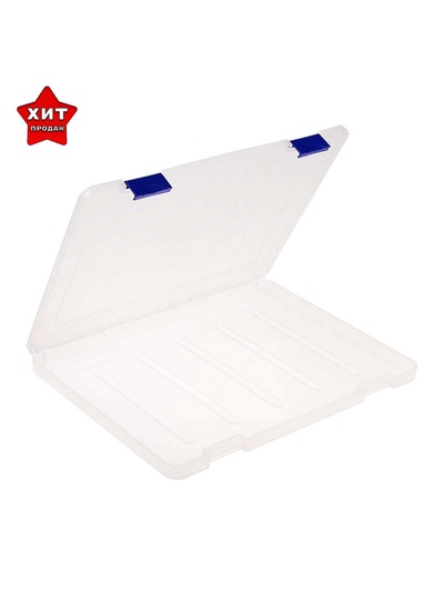 Папка для документов А4 Стамм, 230×305×23 мм, пластик, прозрачный корпус, синие защелки