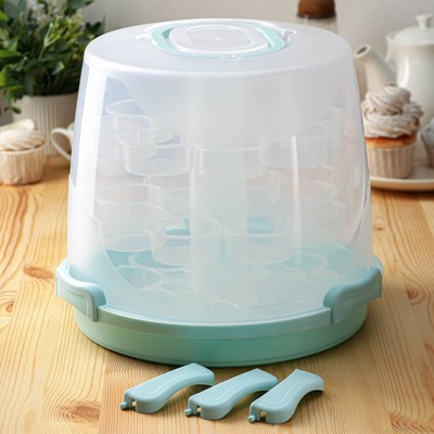 Контейнер для кондитерских изделий с крышкой, пластик, 29×24 см, 24 ячейки, переносной, зелёный, прозрачный