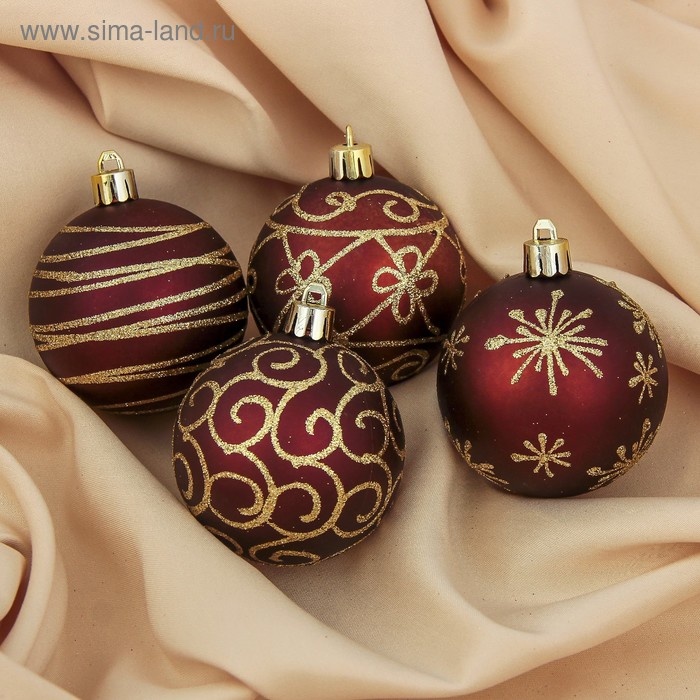 Ёлочные игрушки «Золотые узоры», шары новогодние, d=6 см, набор 4 шт. - Фото 1